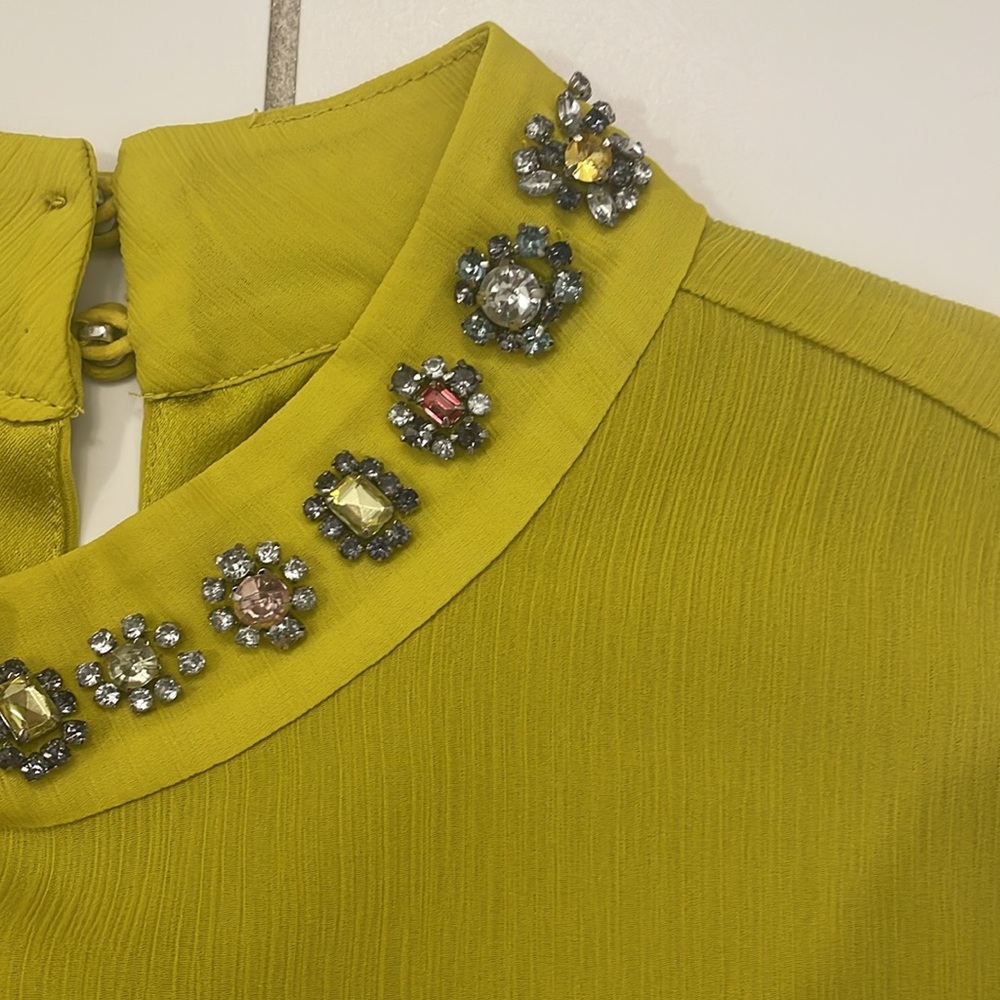 J. Crew Embroidered Jeweled Sleeveless Peplum top in Burnished Chartreuse, XXS